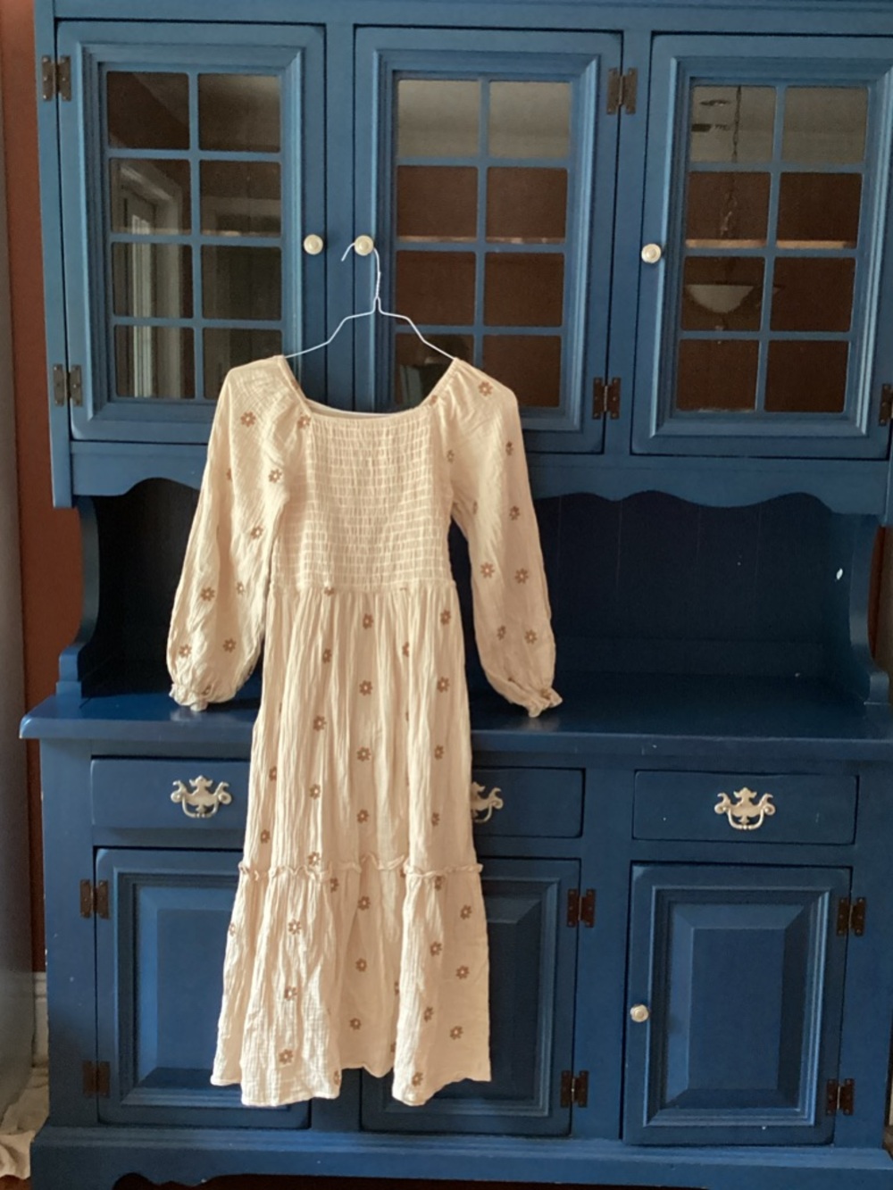 Girls' Cream Embroidered Boho Midi Dress